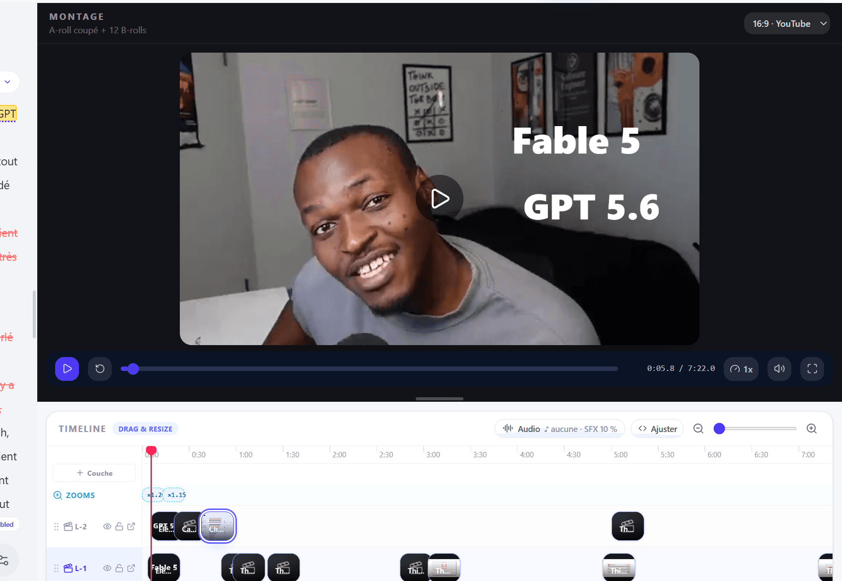 Close-up of the Studio timeline with a generated B-roll clip selected